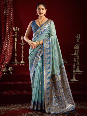 sky blue modal banarasi zari woven ethnic saree 1