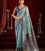 Sky blue modal banarasi zari woven saree with blouse