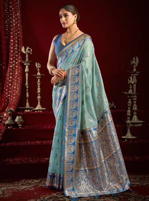 sky blue modal banarasi zari woven ethnic saree 3