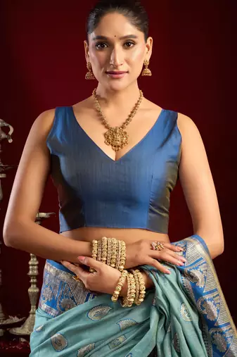 sky blue modal banarasi zari woven ethnic saree