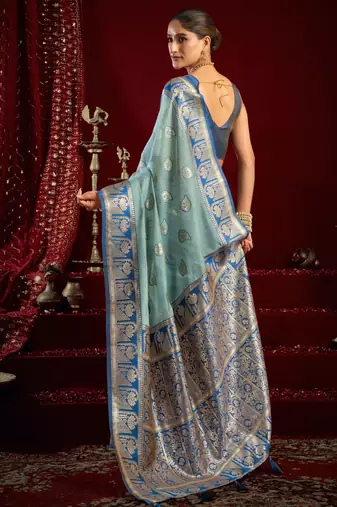 sky blue modal banarasi zari woven ethnic saree