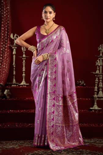Purple modal banarasi zari woven saree with blouse
