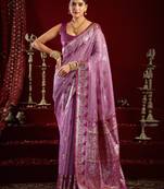 Purple modal banarasi zari woven saree with blouse