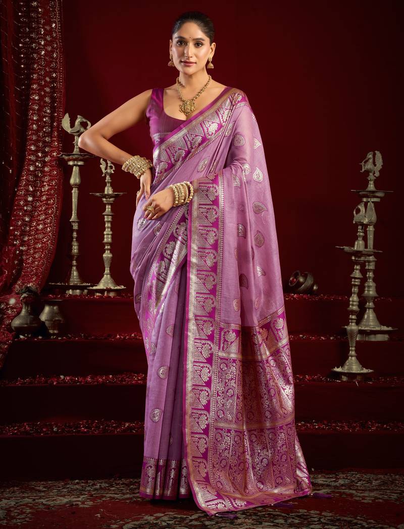 Purple modal banarasi zari woven saree with blouse