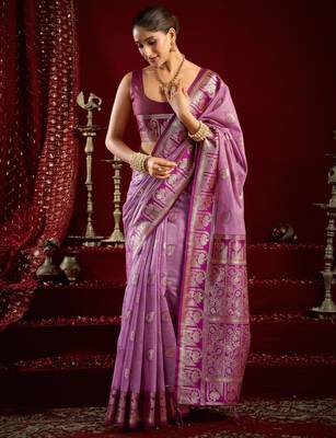 Purple modal banarasi zari woven saree with blouse 2