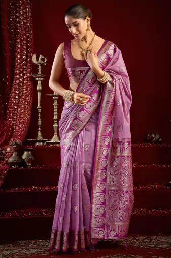 Purple modal banarasi zari woven saree with blouse