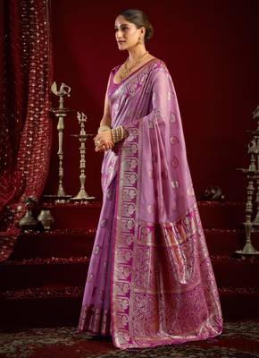 Purple modal banarasi zari woven saree with blouse 3