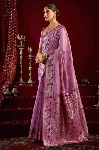 Purple modal banarasi zari woven saree with blouse