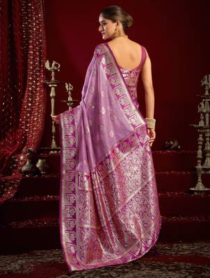 Purple modal banarasi zari woven saree with blouse 5