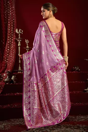 Purple modal banarasi zari woven saree with blouse