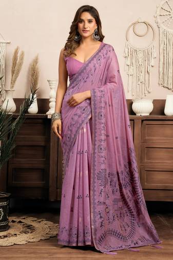 Purple modal art silk warli work saree with blouse