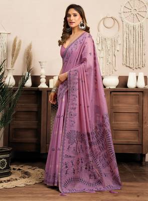 purple modal art silk ethnic warli work saree 3