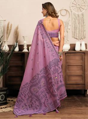 purple modal art silk ethnic warli work saree 5