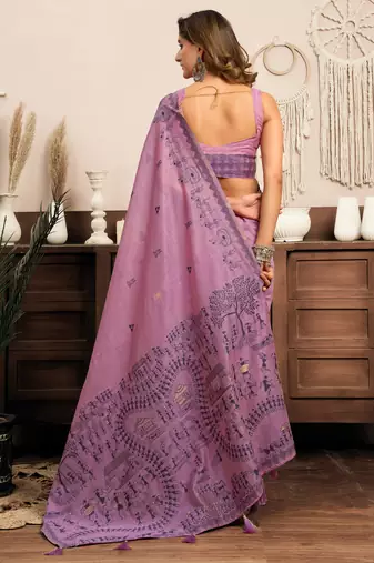 purple modal art silk ethnic warli work saree
