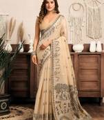 Cream modal art silk warli work saree with blouse
