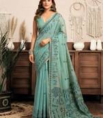 Sky blue modal art silk warli work saree with blouse
