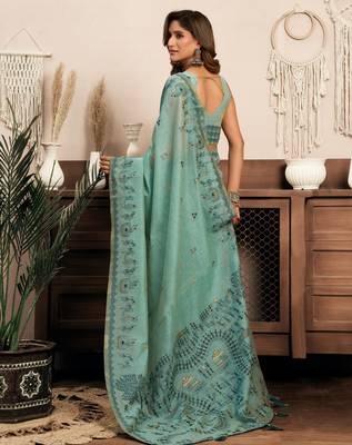 sky blue modal art silk ethnic warli work saree 5