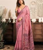Pink modal art silk warli work saree with blouse