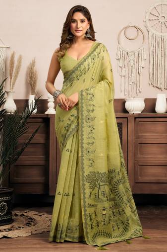 Green modal art silk warli work saree with blouse