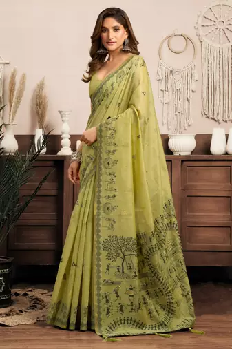 Green modal art silk warli work saree with blouse