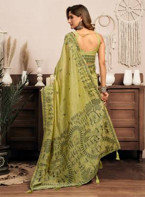 Green modal art silk warli work saree with blouse 5