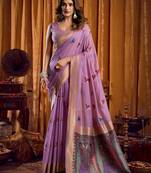 Purple khadi cotton mina work saree with blouse