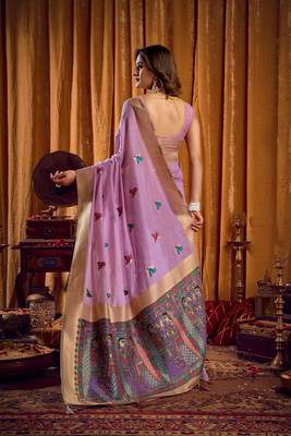 purple mina work khadi cotton saree 5