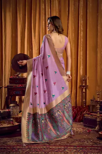 purple mina work khadi cotton saree