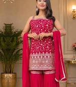 Pink zari Sequin embroidery work georgette kurta & sharara with dupatta set