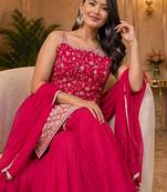 pink embroidered sequin georgette sharara suit set