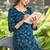 Navy blue leaf print poly cotton fusion wear co-ord set