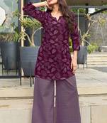 Purple leaf print poly cotton fusion wear co-ord set