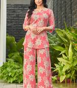 Baby pink floral print rayon relaxed fit co-ord set