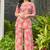 Baby pink floral print rayon relaxed fit co-ord set