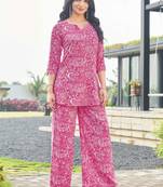 Pink paisley print rayon relaxed fit co-ord set