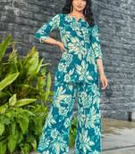 Blue floral print rayon relaxed fit co-ord set