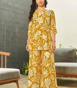 Mustard floral print rayon relaxed fit co-ord set