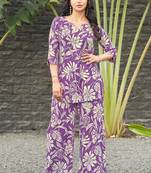 Purple floral print rayon relaxed fit co-ord set