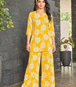 Marigold yellow floral print rayon relaxed fit co-ord set