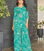 Teal blue floral print rayon relaxed fit co-ord set