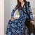 Elegant blue floral printed anarkali kurta set with dupatta