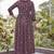Women maroon printed anarkali kurta set with v-neck & ethnic motif print