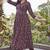 Women maroon printed anarkali kurta set with v-neck & ethnic motif print