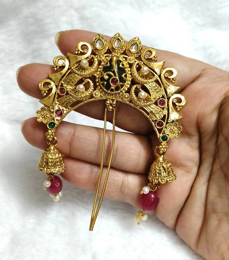 Designer hair jewellery hair accessories aambada khopa veni bun brooch juda pin hair pin for women