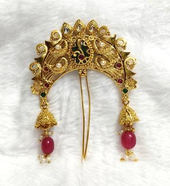 multicolor floral gold plated bun brooch pin 2