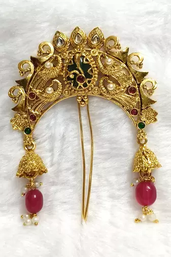 multicolor floral gold plated bun brooch pin