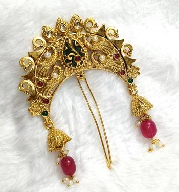 multicolor floral gold plated bun brooch pin 3