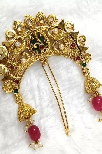 multicolor floral gold plated bun brooch pin