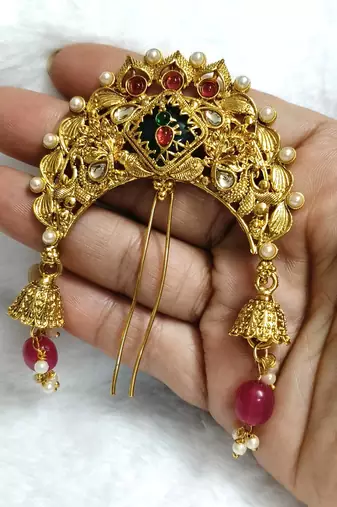 Designer hair jewellery hair accessories aambada khopa veni bun brooch juda pin hair pin for women