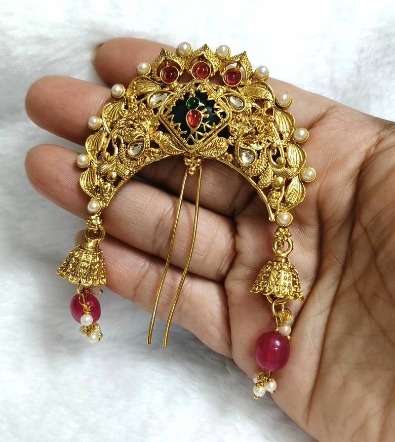 Designer hair jewellery hair accessories aambada khopa veni bun brooch juda pin hair pin for women